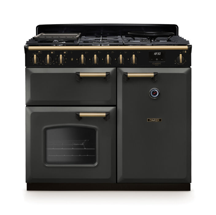 Falcon NGC Classic Deluxe 100cm Dual Fuel Range Cooker — Slate / Antique Brass