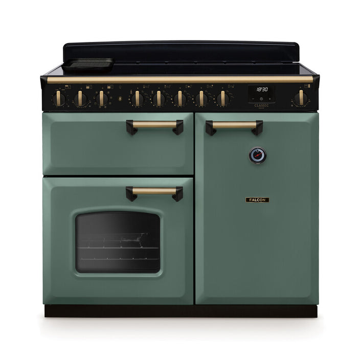 Falcon NGC Classic Deluxe 100cm Induction Range Cooker — Mineral Green / Antique Brass