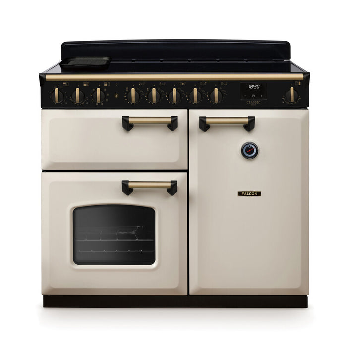 Falcon NGC Classic Deluxe 100cm Induction Range Cooker — Pale Cream / Antique Brass