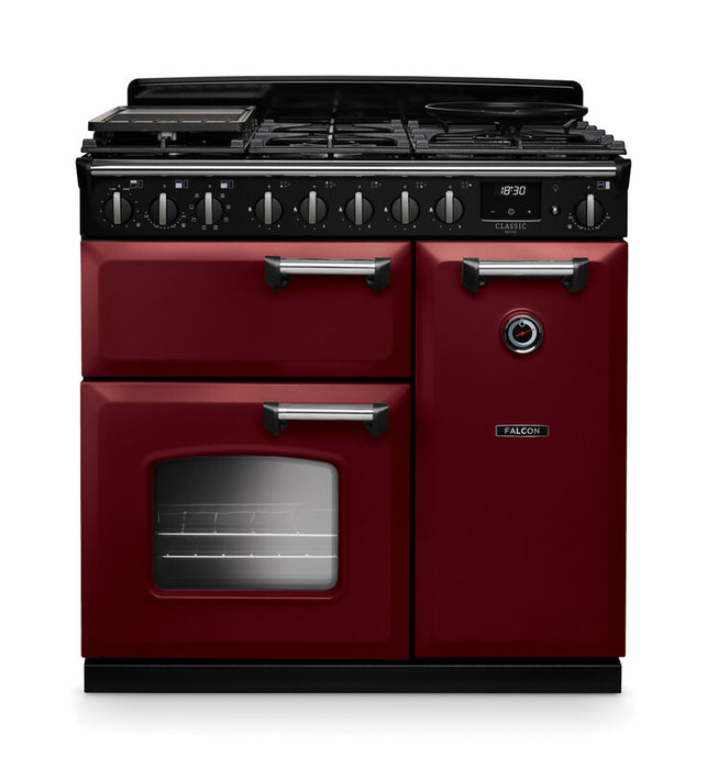 Falcon NGC Classic Deluxe 90cm Dual Fuel Range Cooker — Bordeaux / Chrome