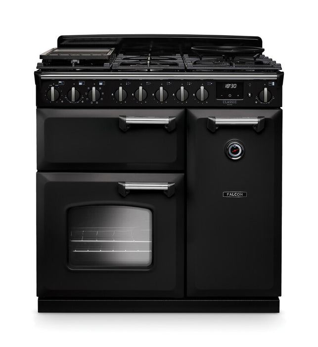 Falcon NGC Classic Deluxe 90cm Dual Fuel Range Cooker — Charcoal Black / Chrome