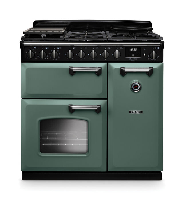 Falcon NGC Classic Deluxe 90cm Dual Fuel Range Cooker — Mineral Green / Chrome