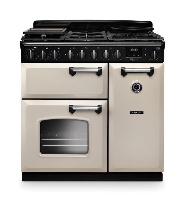 Falcon NGC Classic Deluxe 90cm Dual Fuel Range Cooker — Pale Cream / Chrome