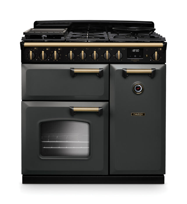Falcon NGC Classic Deluxe 90cm Dual Fuel Range Cooker — Slate / Antique Brass