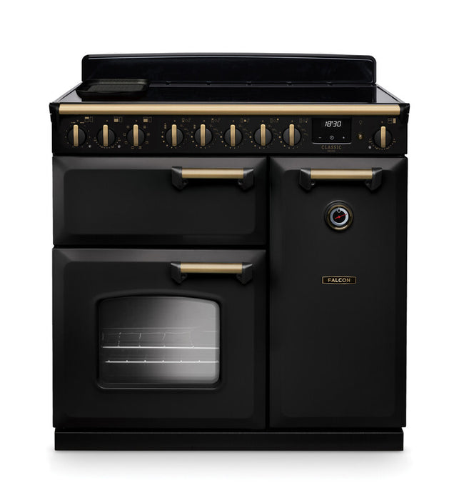 Falcon NGC Classic Deluxe 90cm Induction Range Cooker — Charcoal Black / Antique Brass