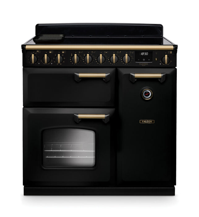 Falcon NGC Classic Deluxe 90cm Induction Range Cooker — Gloss Black / Antique Brass