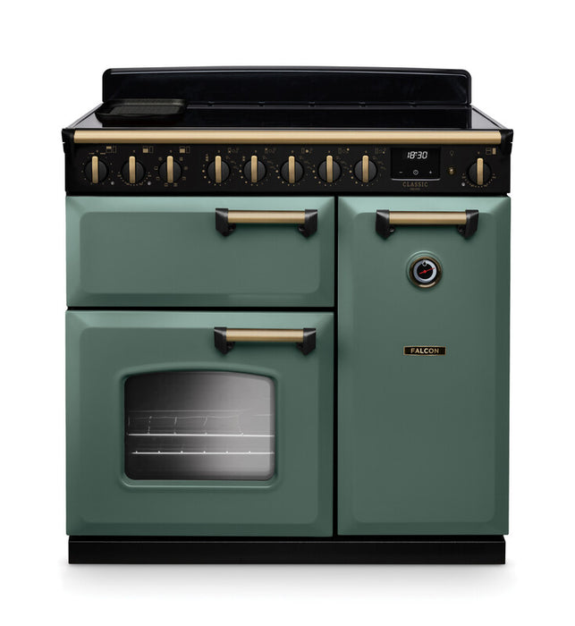 Falcon NGC Classic Deluxe 90cm Induction Range Cooker — Mineral Green / Antique Brass
