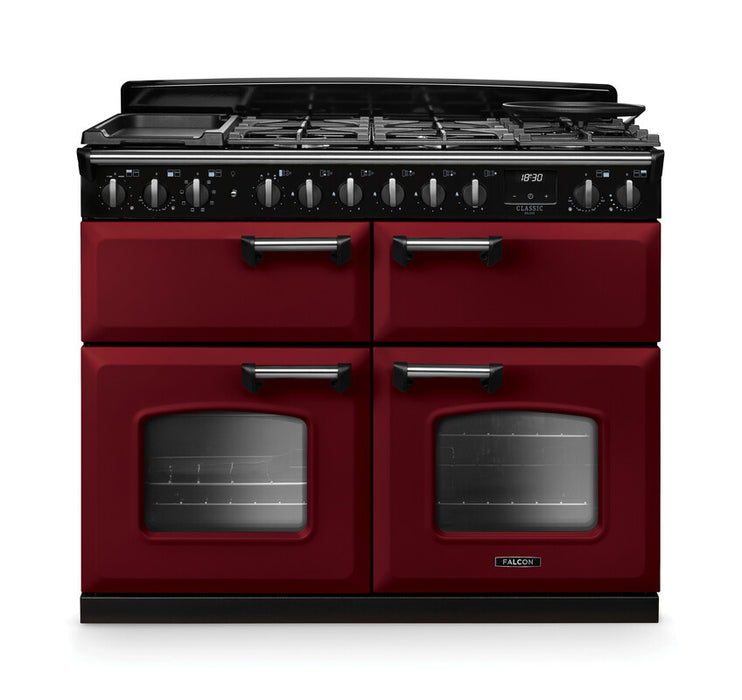 Falcon NGC Classic Deluxe 110cm Dual Fuel Range Cooker with Slow Cook Oven — Bordeaux / Chrome