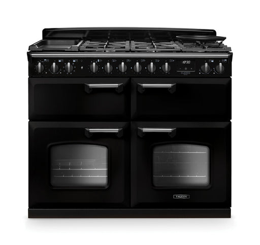 Falcon NGC Classic Deluxe 110cm Dual Fuel Range Cooker with Slow Cook Oven — Gloss Black / Chrome