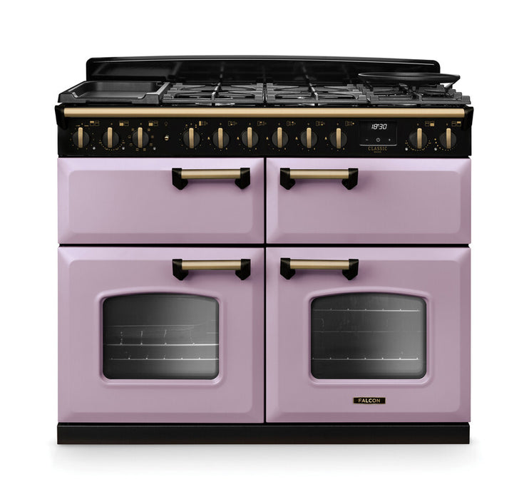 Falcon NGC Classic Deluxe 110cm Dual Fuel Range Cooker with Slow Cook Oven — Heather / Antique Brass