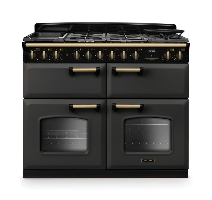 Falcon NGC Classic Deluxe 110cm Dual Fuel Range Cooker with Slow Cook Oven — Slate / Antique Brass