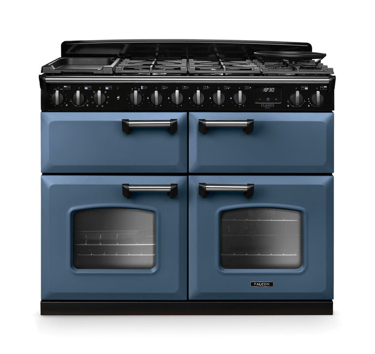 Falcon NGC Classic Deluxe 110cm Dual Fuel Range Cooker with Slow Cook Oven — Stone Blue / Chrome