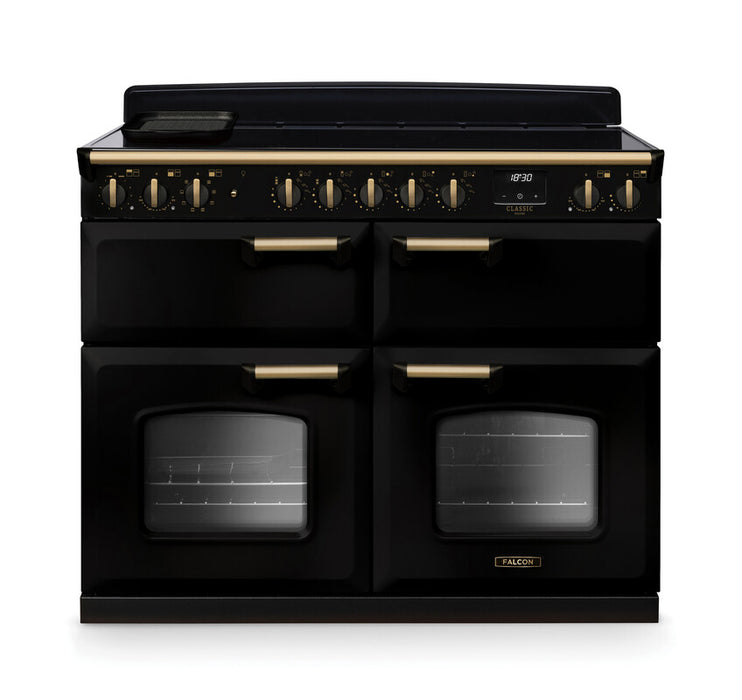 Falcon NGC Classic Deluxe 110cm Induction Range Cooker with Slow Cook Oven — Gloss Black / Antique Brass
