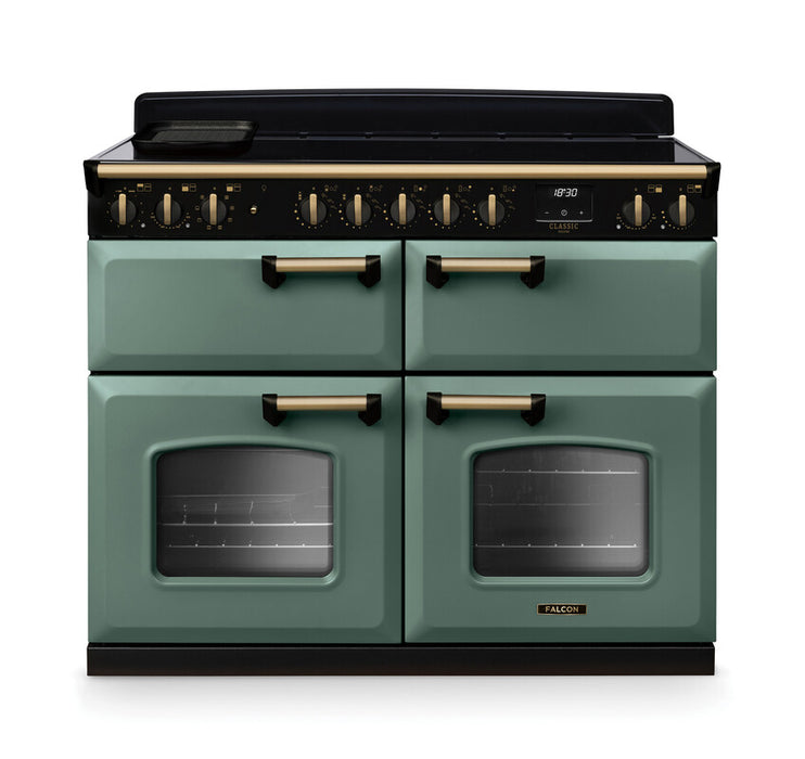 Falcon NGC Classic Deluxe 110cm Induction Range Cooker with Slow Cook Oven — Mineral Green / Antique Brass