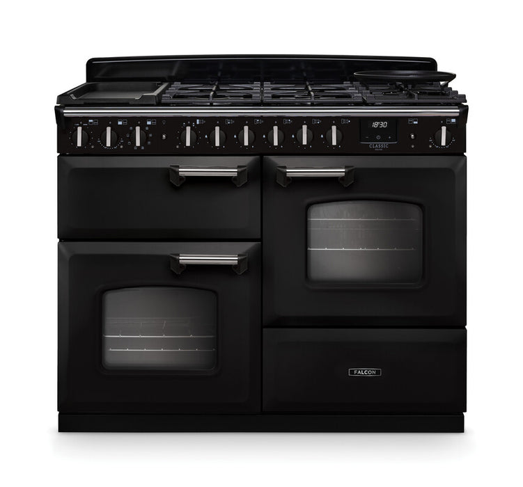 Falcon NGC Classic Deluxe 110cm Dual Fuel Range Cooker with Proving Drawer — Charcoal Black / Chrome