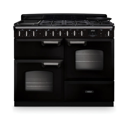 Falcon NGC Classic Deluxe 110cm Dual Fuel Range Cooker with Proving Drawer — Gloss Black / Chrome