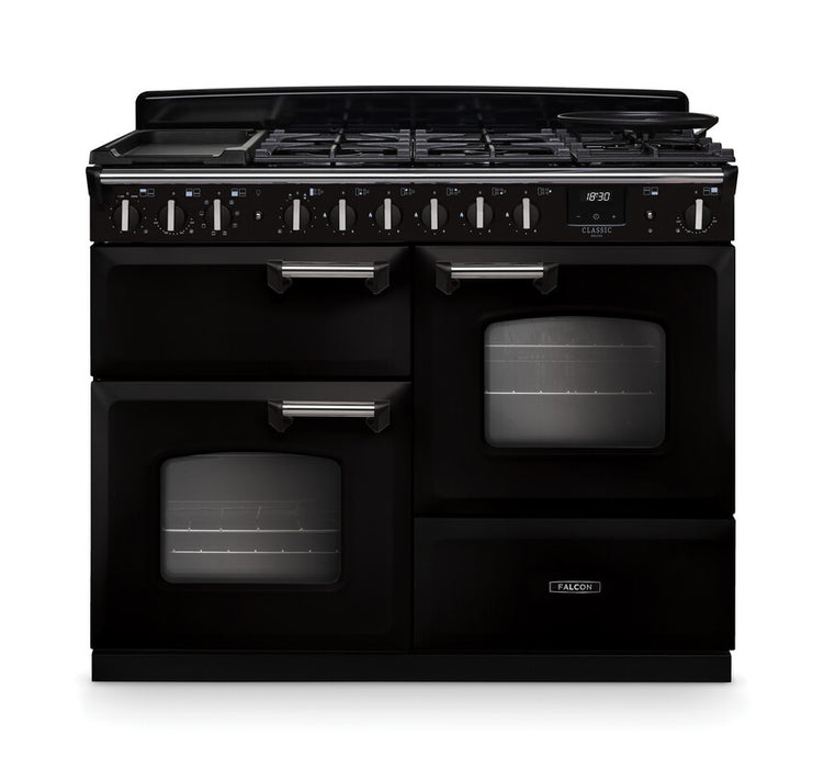 Falcon NGC Classic Deluxe 110cm Dual Fuel Range Cooker with Proving Drawer — Gloss Black / Chrome