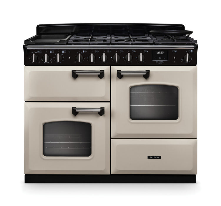 Falcon NGC Classic Deluxe 110cm Dual Fuel Range Cooker with Proving Drawer — Pale Cream / Chrome