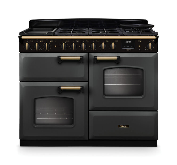 Falcon NGC Classic Deluxe 110cm Dual Fuel Range Cooker with Proving Drawer — Slate / Antique Brass