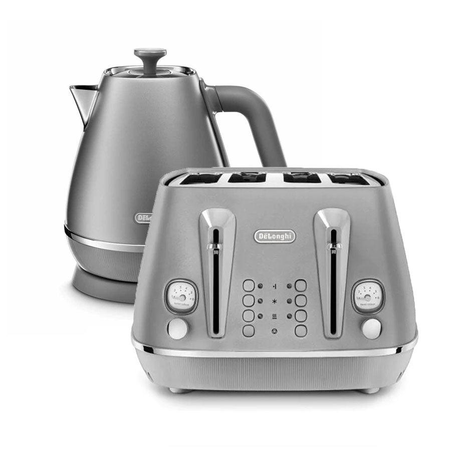 Delonghi Distinta Perla Toaster and Kettle Set Silver — Folders