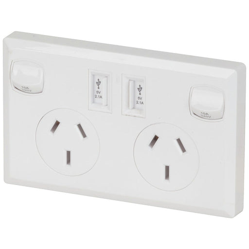 10A Double GPO Power Point with Dual USB Charge Ports - Folders