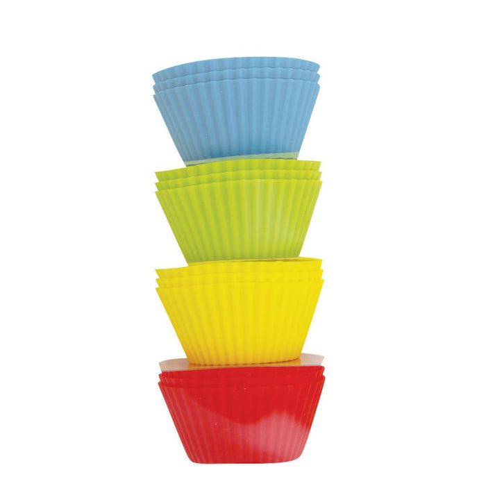 Silicone Muffin Cups 9Cm Diameter - Set Of 12 Red/Blue/Green/Yellow