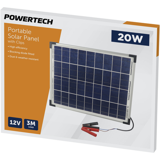 12V 20W Solar Panel with Clips - Folders