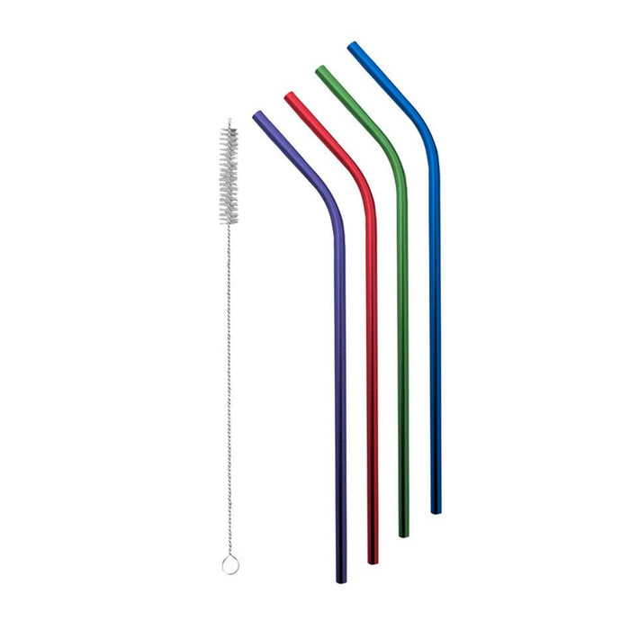 Stainless Steel Straws With Cleaning Brush - Primary - Set Of 4 14901