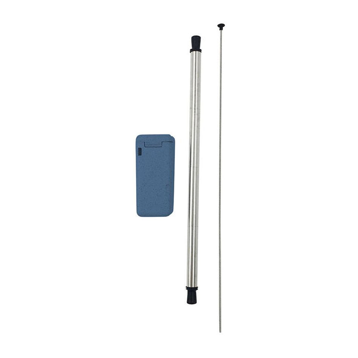 Collapsible Stainless Steel Straw In Box With Cleaning Brush - Duck Egg Blue