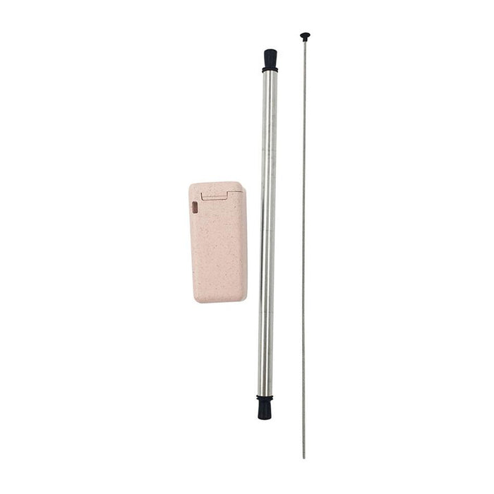 Collapsible Stainless Steel Straw In Box With Cleaning Brush - Pink