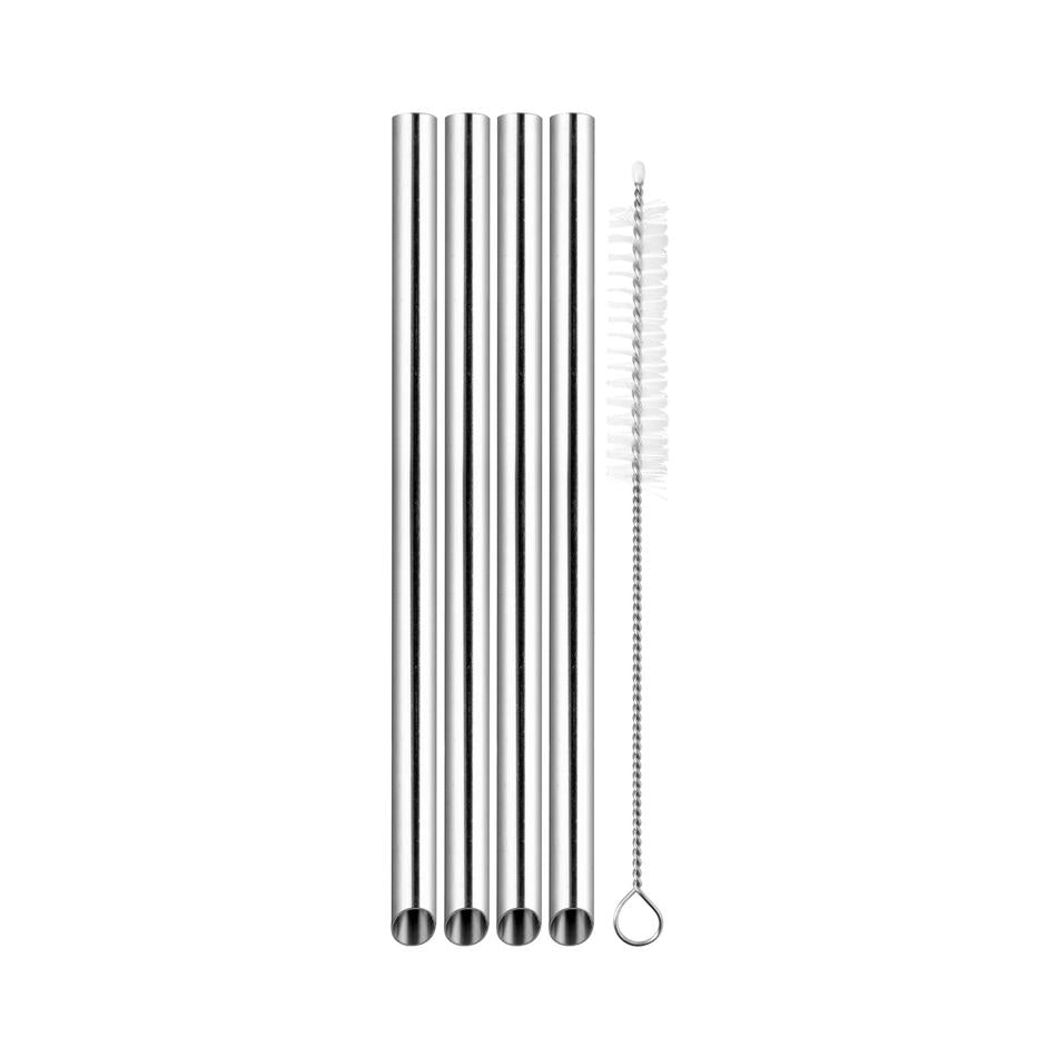 Avanti Bubble Tea Straws With Cleaning Brush - Stainless Steel - Set Of 4 1
