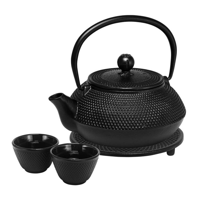Hobnail Teapot Set ( 800Ml Teapot, 1Xtrivet - 2X100Ml Cups) - 800Ml - Black