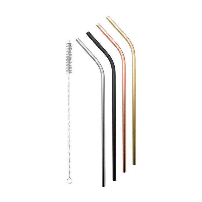 Stainless Steel Straws With Cleaning Brush - Precious Metals - Set Of 4