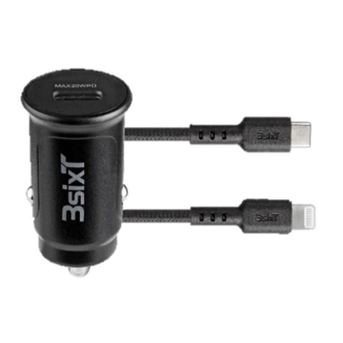 3sixT Car Charger 20W + Tough Usb-C To Lightning Cable Black 3S-2247