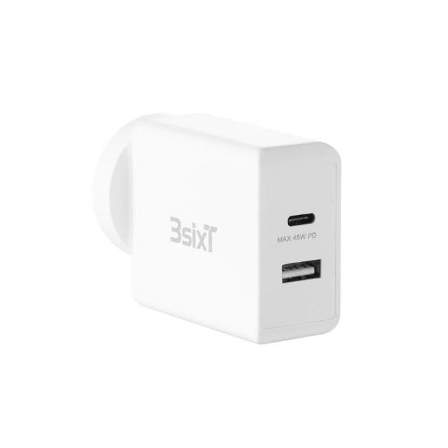 3sixT Wall Charger ANZ 45W USB-C PD + 2.4A White