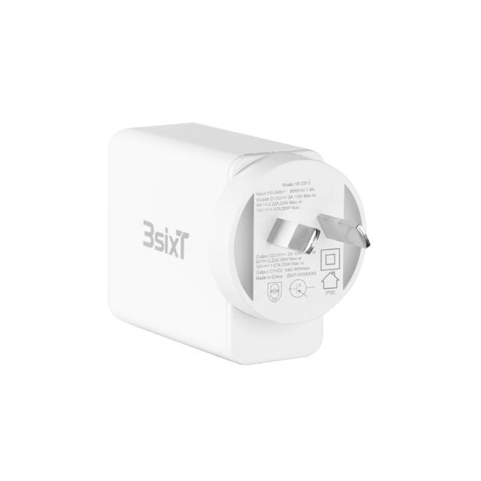 3sixT Wall Charger Au 40W Dual Usb-C Pd20W + Pd20W White 3S-2313