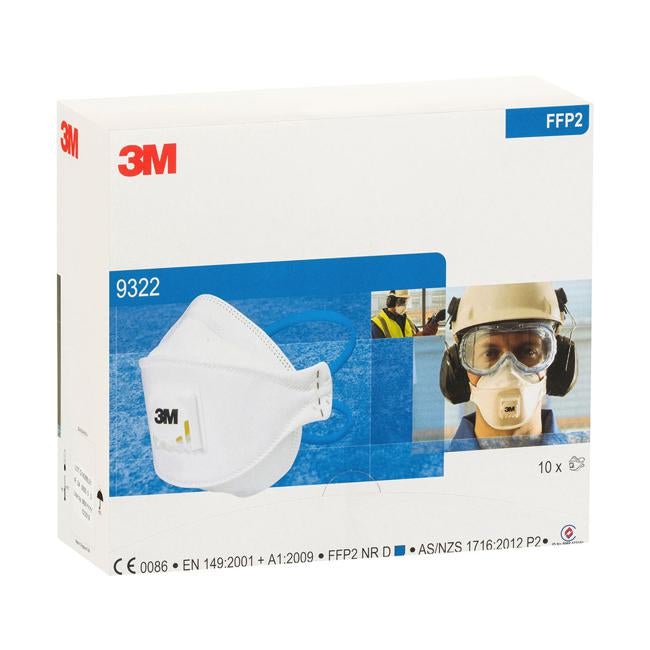 3M Respirator Aura 9322A+ Flat Fold Standard White P2 Pack of 10