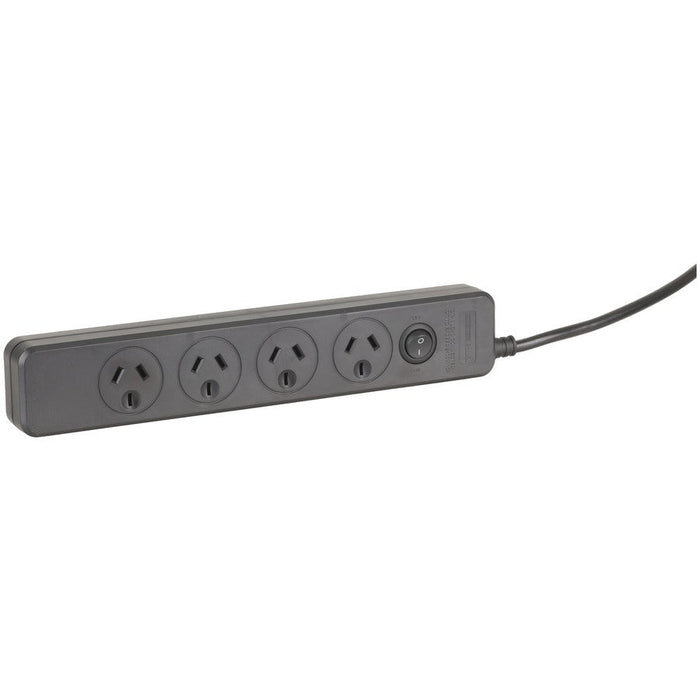 4 Way Black Powerboard with Filter/ Surge and Overload Protection - Folders