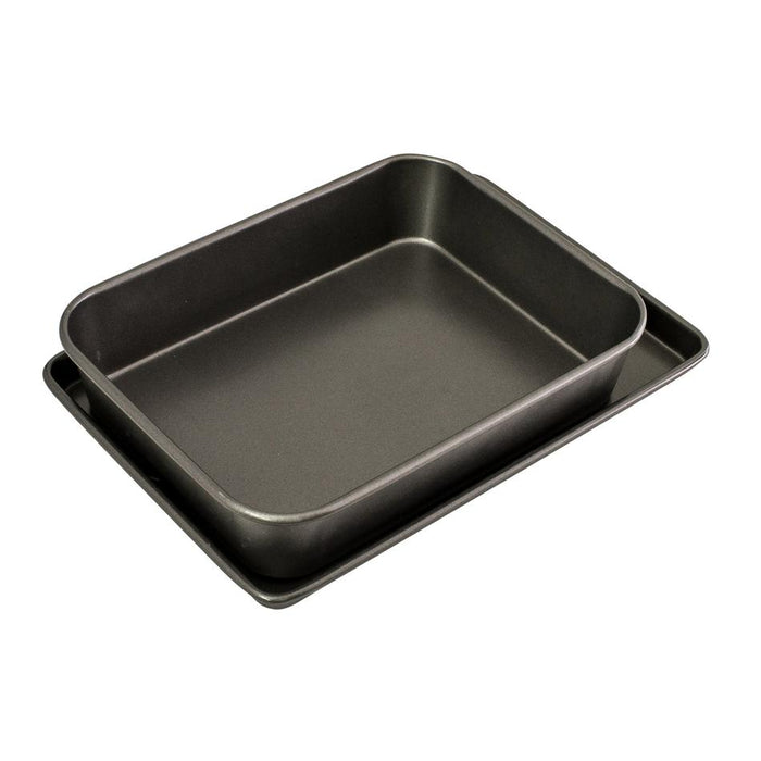 Bakeware Twin Pack (Roasting Pan/Oven Tray), 34 X 26 X 7Cm & 39 X 27 X 2Cm - Non-Stick