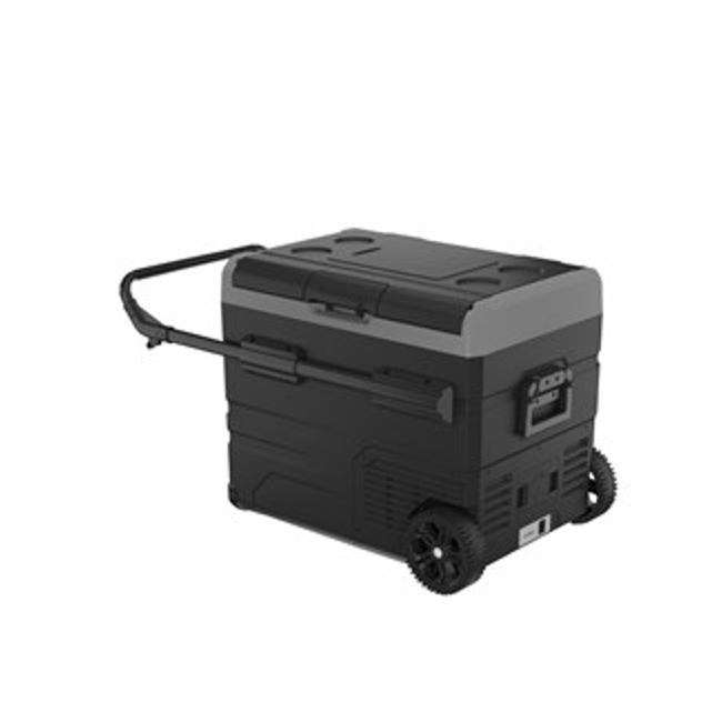 45L Brass Monkey Portable Dual Zone Fridge And Freezer With Solar Charger Board Plus Handles + Wheels And Support Removable Battery