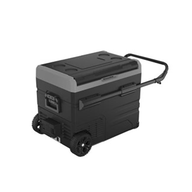 45L Brass Monkey Portable Dual Zone Fridge And Freezer With Solar Charger Board Plus Handles + Wheels And Support Removable Battery