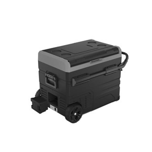 45L Brass Monkey Portable Dual Zone Fridge And Freezer With Solar Charger Board Plus Handles + Wheels And Support Removable Battery