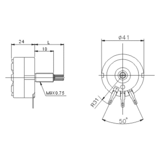 5 Ohm 15 Watt Linear (B) Wire Wound Potentiometer - Folders