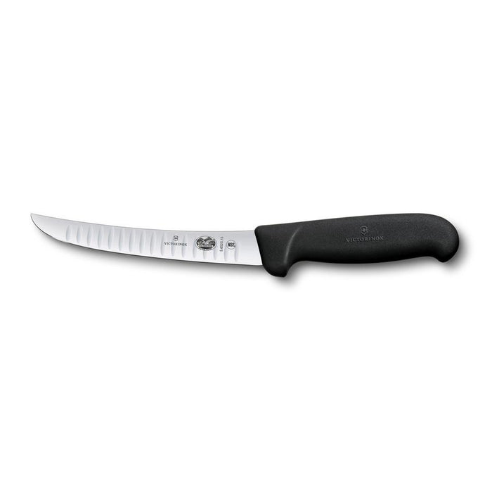 Victorinox Boning Knife, 15Cm Curved Fluted Blade, Fibrox - Black