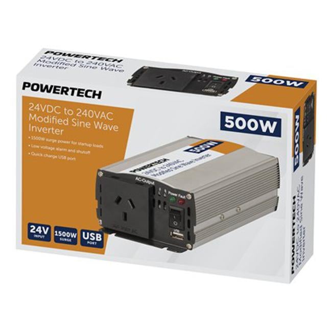 Powertech 500W (1500W) 24Vdc To 240Vac Modified Sinewave Inverter
