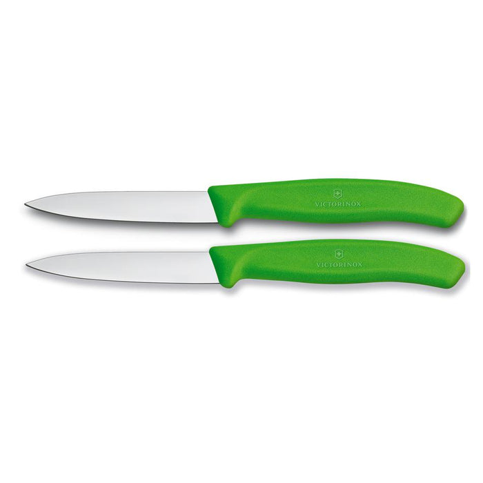 Victorinox Paring Knife, 8 Cm Pointed Blade, 2 Pc Set, Classic, Green