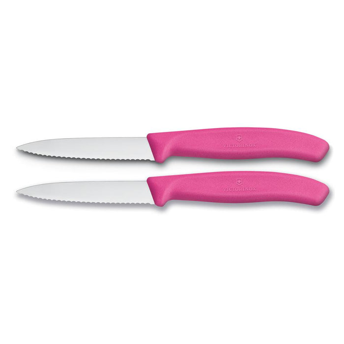 Victorinox Paring Knife, 8 Cm Pointed Tip, Wavy Edge, 2 Pc Set, Classic Pink