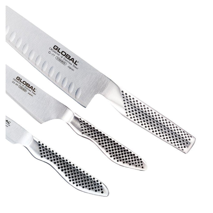 Global Classic 3 Piece Knife Set With Fluted Cooks Knife 79630