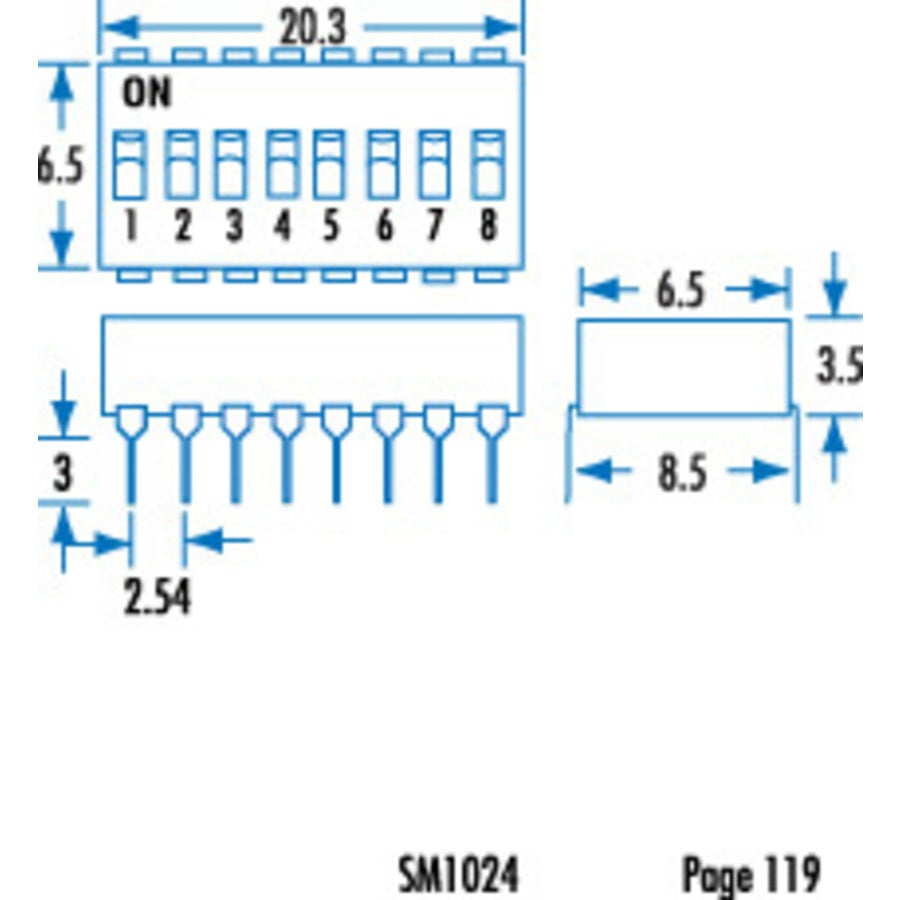 8 Way DIL Switch - Folders 16 Pin DIL Package