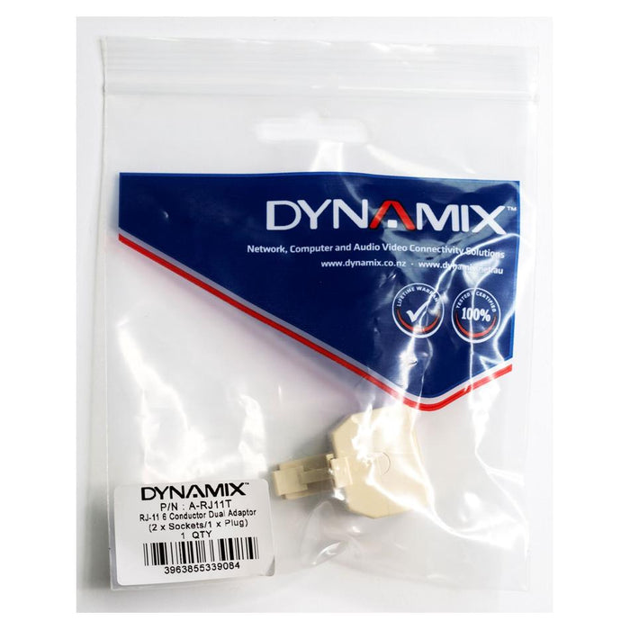 Dynamix Rj11 6X Conductor Dual Adaptor (2X Sockets/1X Plug).